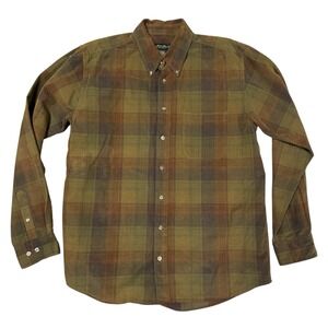 Vtg Eddie Bauer Men's Fine-Whale Corduroy LS Green/Blue/Red plaid pattern L Tall